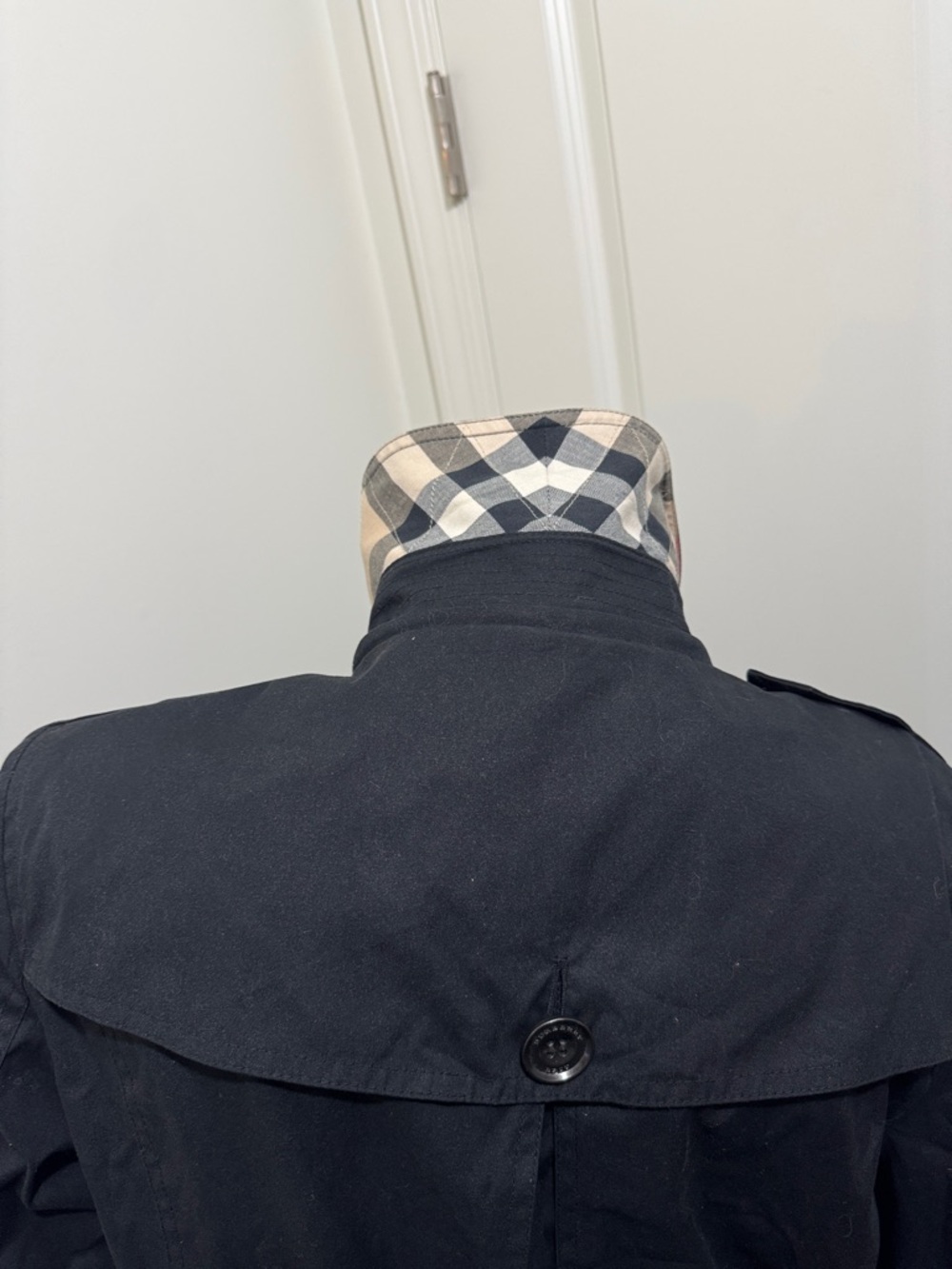 Burberry Black Double-Breasted Trench Coat w/ Hood and Signature Check Cuffs - Picture 7 of 14